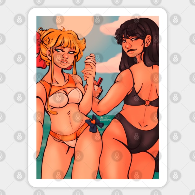 Beach ladies Sticker by paperstarzz